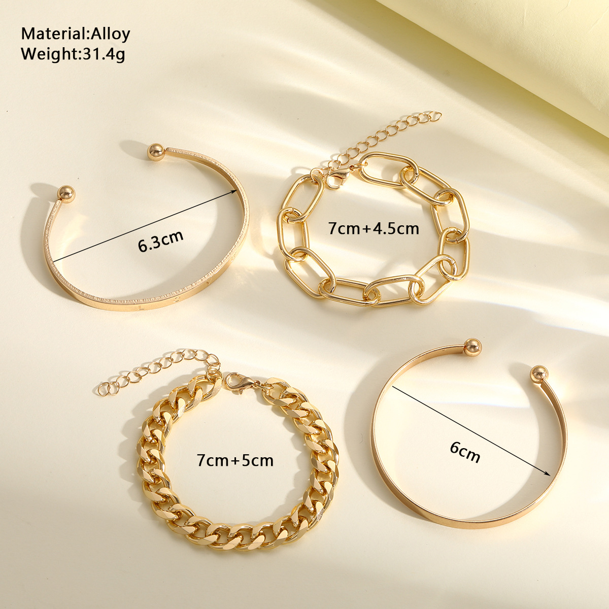 Bohemian Geometric Love Chain Bracelet Set of 4 Light Luxury Electroplated Alloy Hand Ornaments - Image 3
