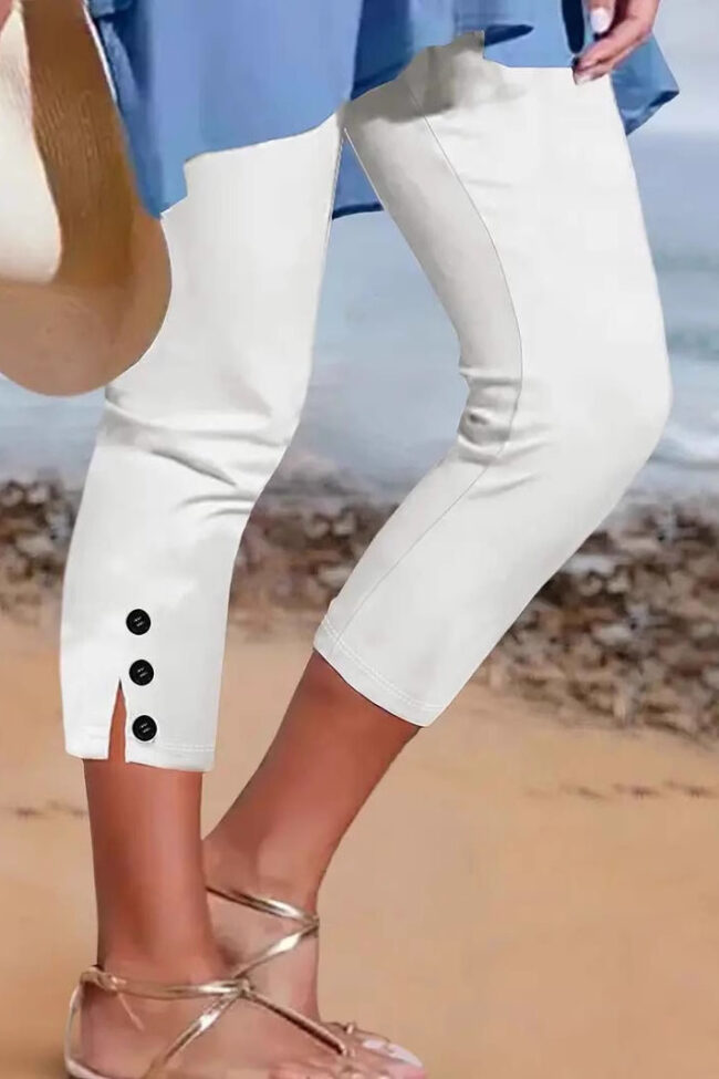 The Agathe Mid Thigh Elastic Buttoned Decorative Capri Pants Detail – La Rose Couture Trousers & Skirts