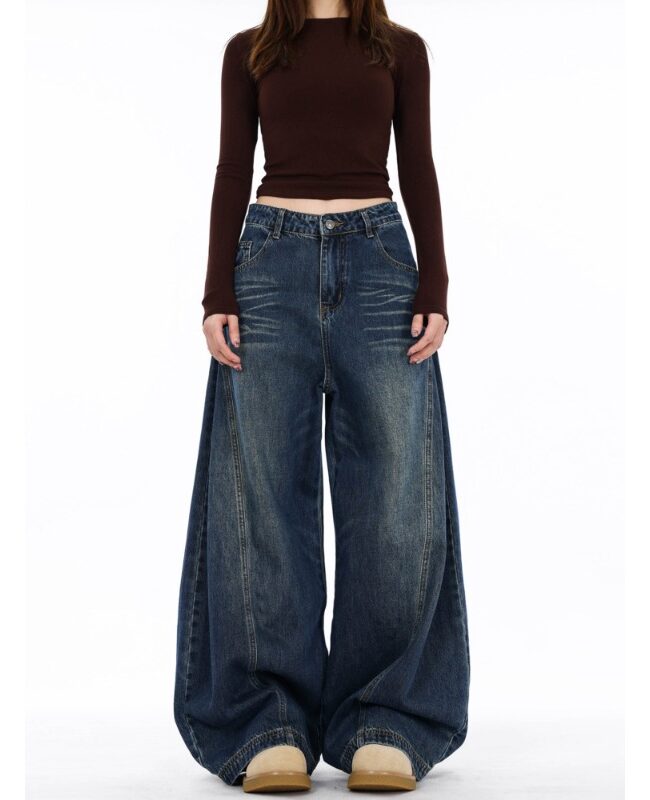 The Solene Distressed Relaxed Fit Wide Leg Denim Jeans Detail – La Rose Couture Trousers & Skirts