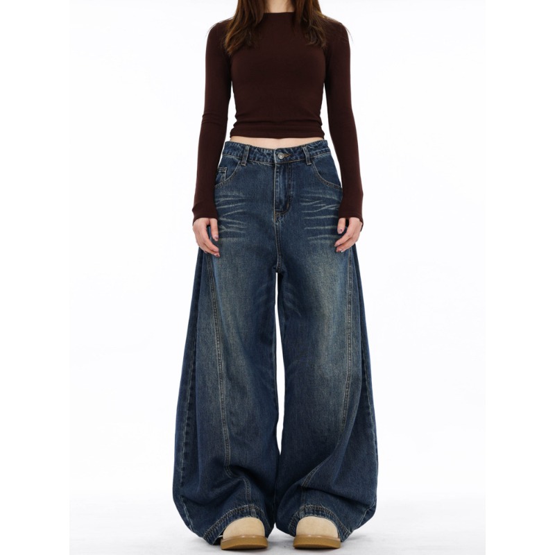 Women's Distressed Relaxed Fit Wide-Leg Denim Jeans - Image 4