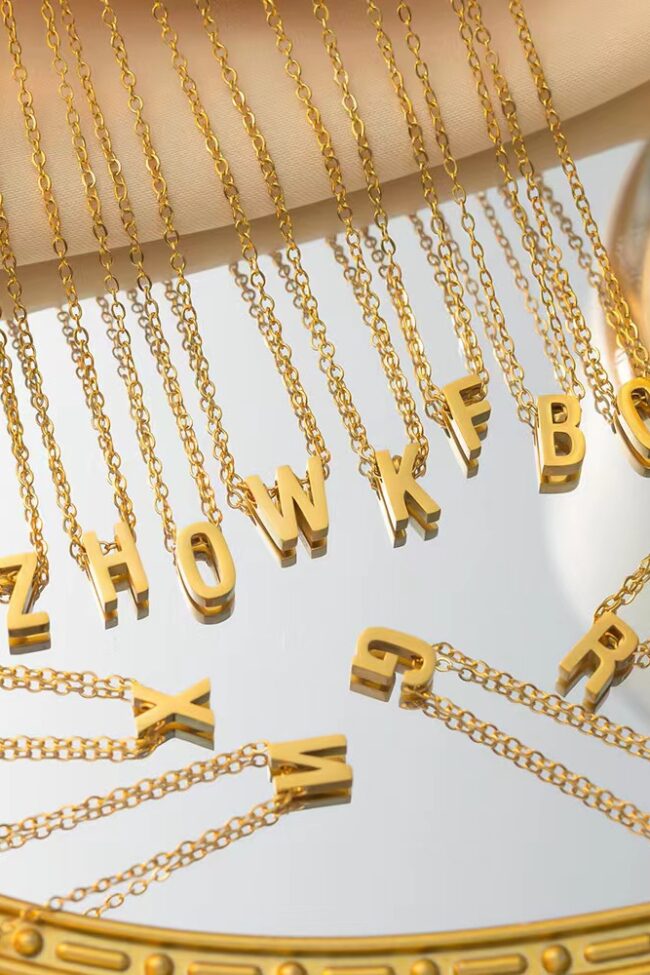 The Florine 26 Letters Alphabet Pendant 18k Gold Plated Stainless Steel Clavicle Chain Necklace Detail – La Rose Couture Jewellery & Accessories