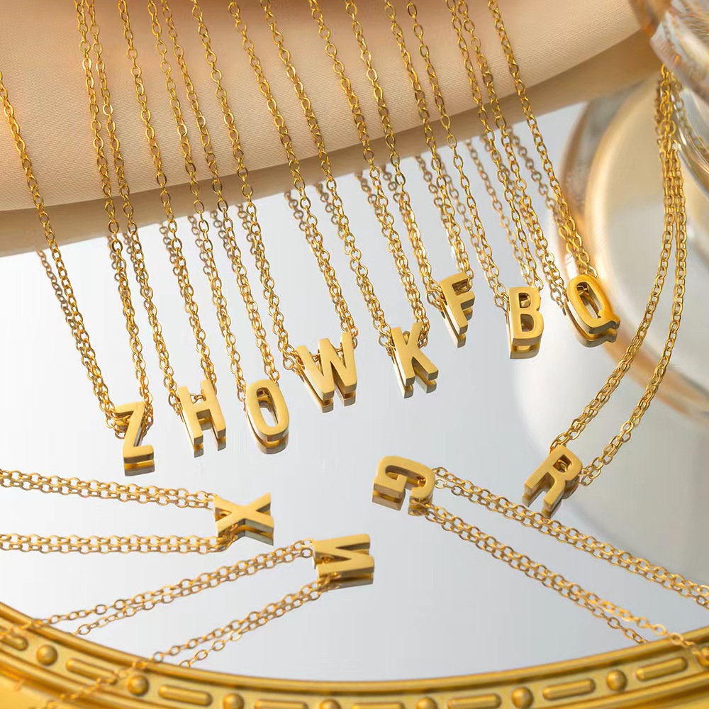 26 Letters Alphabet Pendant 18k Gold Plated Stainless Steel Clavicle Chain Necklace - Image 5
