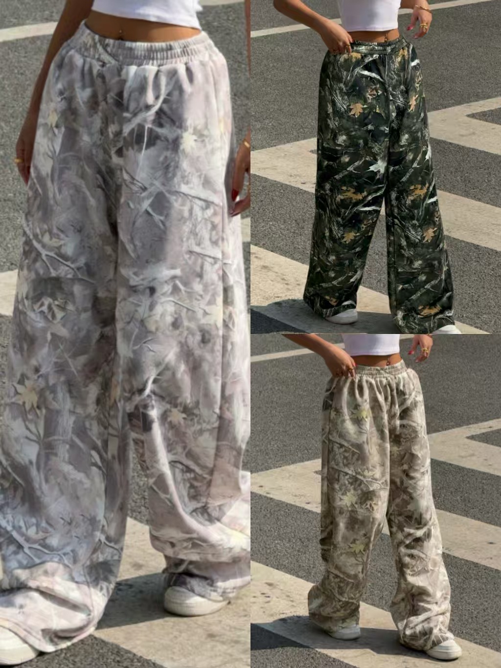 Printed Slim Wide-Leg Pants