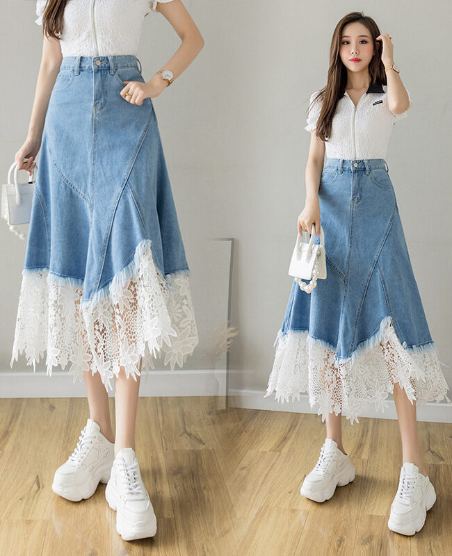 The Magali a Line High Waist Denim Midi Skirt – La Rose Couture Trousers & Skirts