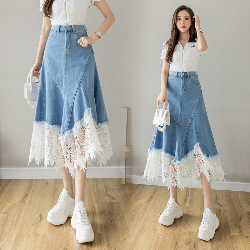 Women's A-Line High Waist Denim Midi Skirt