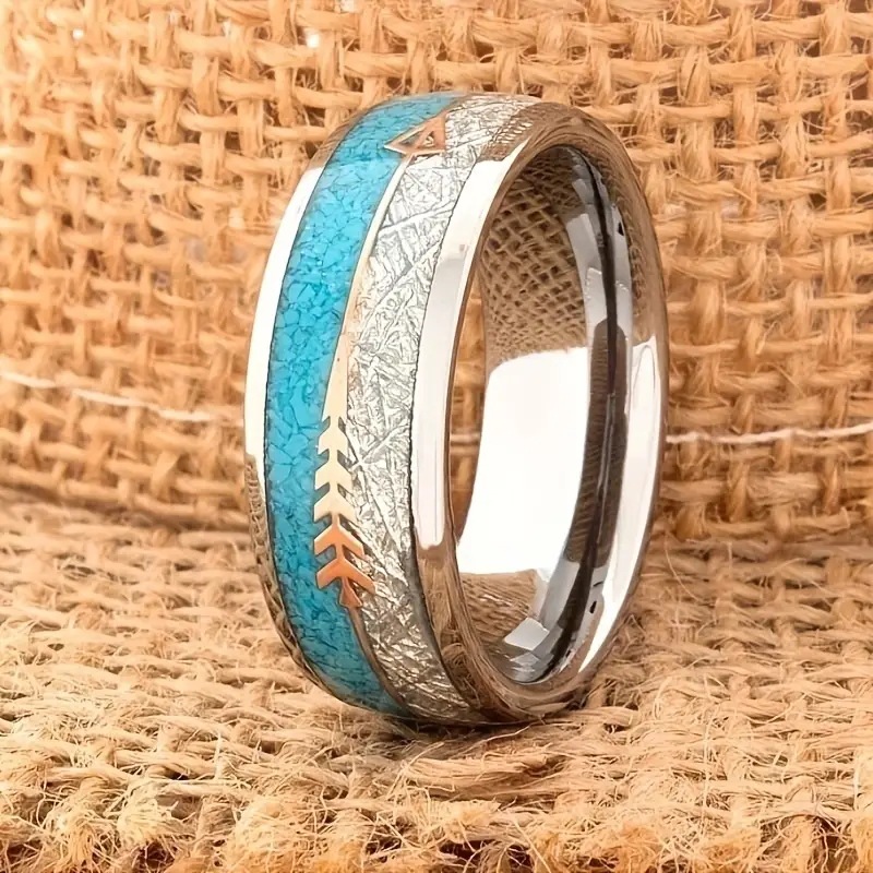 Fashion Unisex Silver Stainless Steel Ring with Gold Arrow Detail - Image 5
