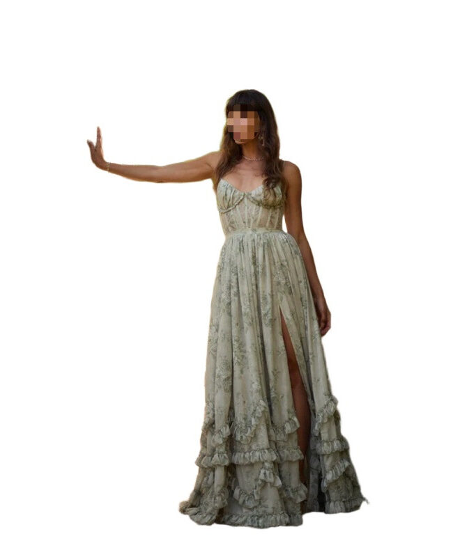 The Renee Floral Print Halter Neck Backless Dress Detail – La Rose Couture Dresses & Gowns