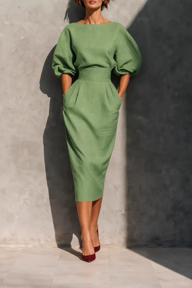 The Zoe Elegant Boat Neck a Line Dress Detail – La Rose Couture Trousers & Skirts