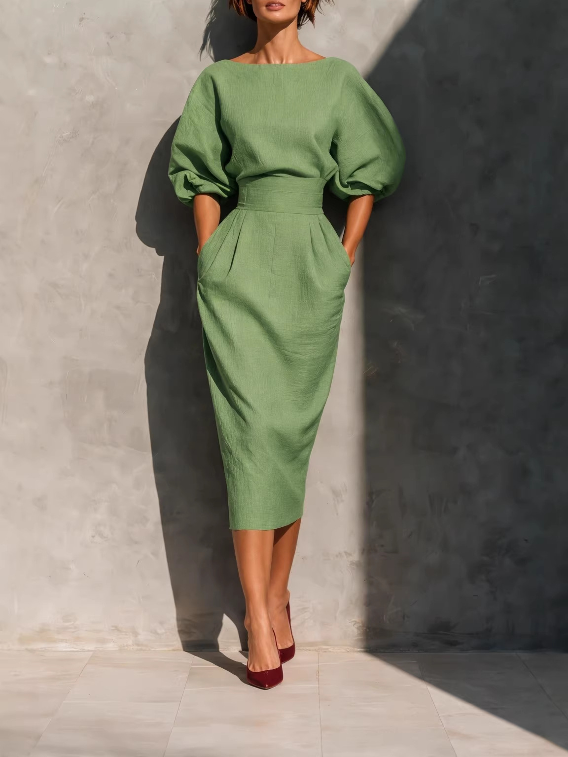 Elegant Boat Neck A Line Dress - Image 3