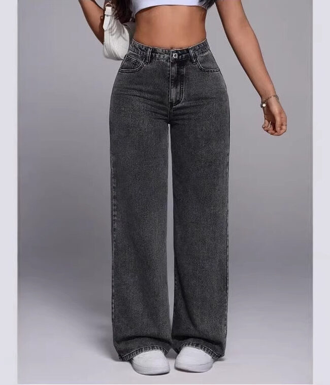 The Helene High Waisted Retro Straight Leg Denim Pants Detail – La Rose Couture Trousers & Skirts