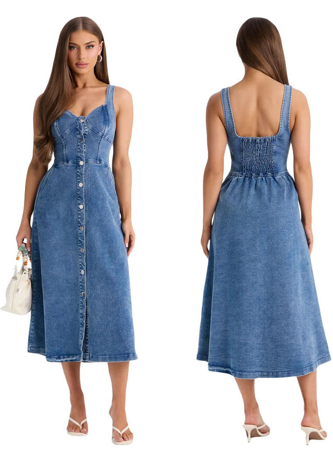 The Cyrielle Strapless Flared Denim Dress Detail – La Rose Couture Dresses & Gowns