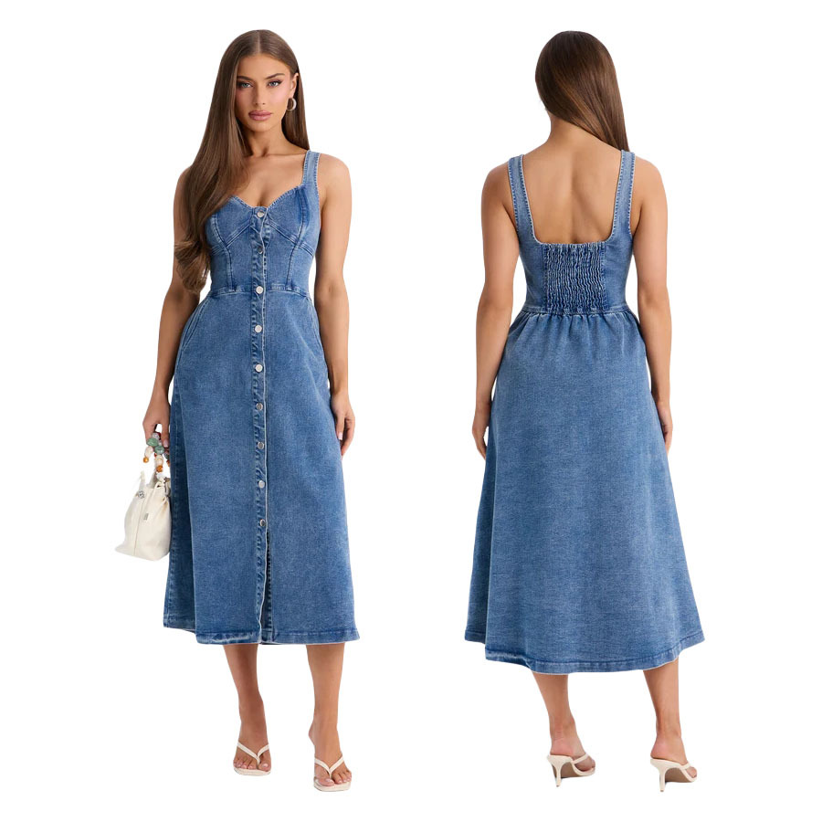Strapless Flared Denim Dress - Image 4