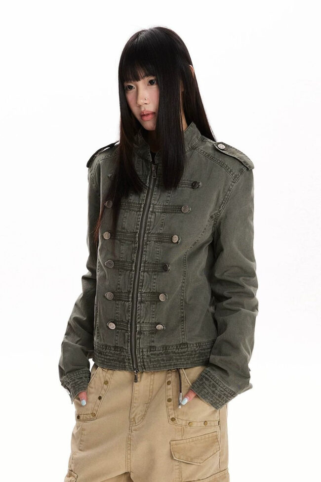 The Margot Vintage Palace Style Slim Fit Washed Denim Jacket Detail – La Rose Couture Coats & Jackets