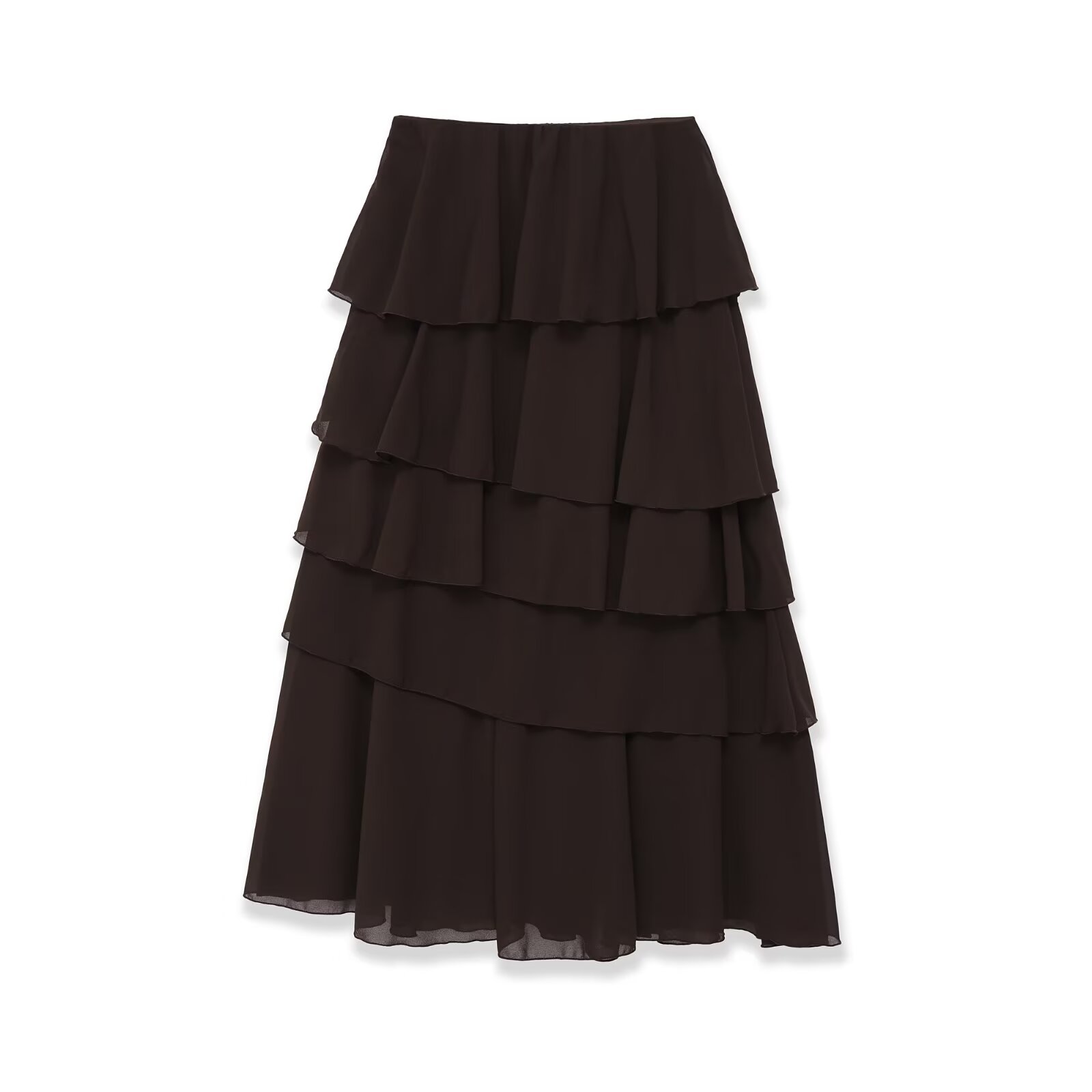 Elastic Waist Solid Color Midi Skirt