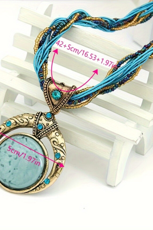 The Celine Vintage Braided Rope Pendant Necklace Bohemian Colorful Stone Jewelry Detail – La Rose Couture Jewellery & Accessories