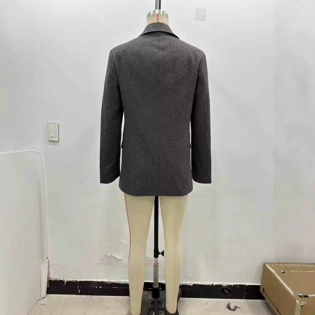 Women's Wool Blend Twill Lapel Blazer Suit Jacket - Image 3