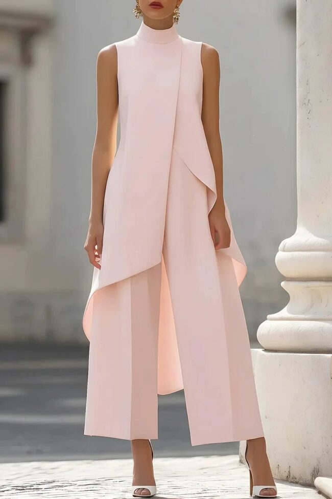 The Delphine Sleeveless Layered Wide Leg Pants Detail – La Rose Couture Trousers & Skirts