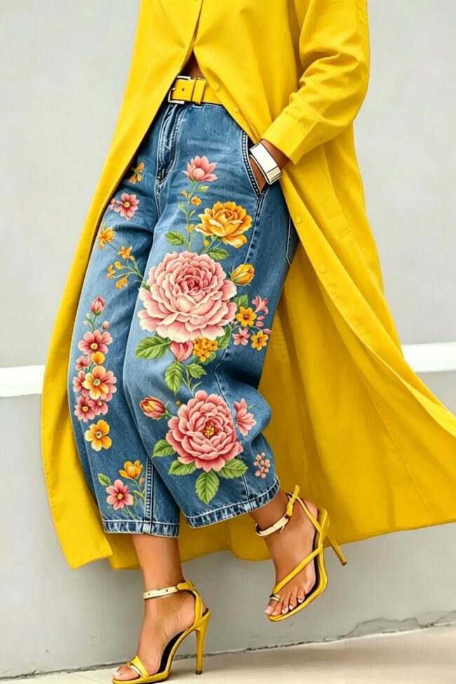 The Hermione Straight Leg Pants Mid Waist Wide Denim Cropped Detail – La Rose Couture Trousers & Skirts