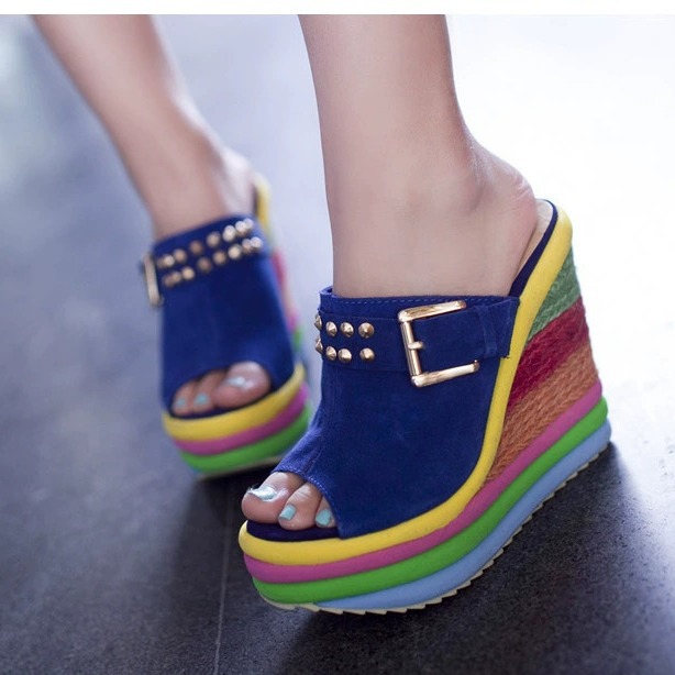 High-heeled platform shoes, genuine leather peep-toe sandals - Image 2