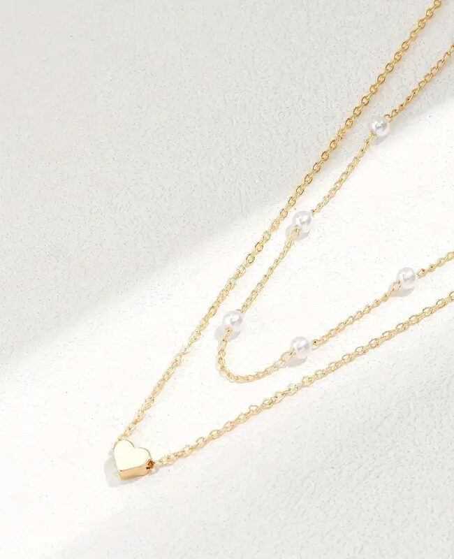 The Noemie Imitation Pearl Layered Necklace with Heart Pendant for Detail – La Rose Couture Jewellery & Accessories