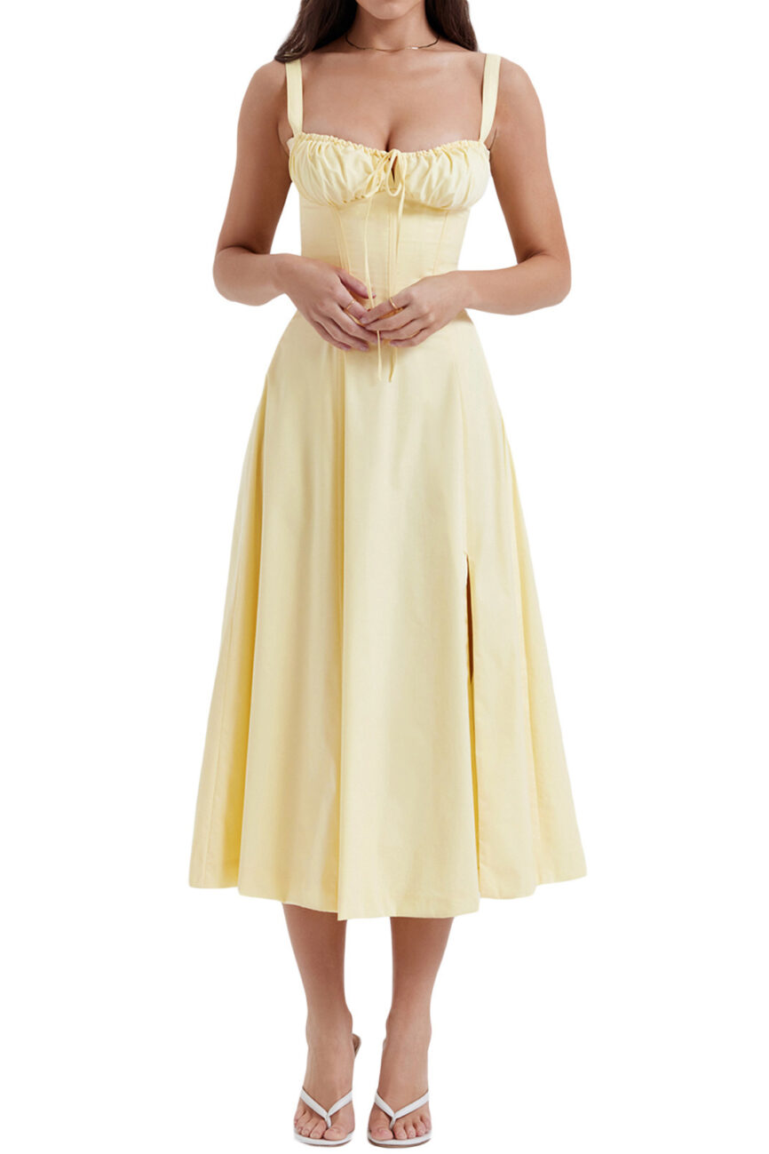The Violette Strap Waist Sling Dress Detail – La Rose Couture Dresses & Gowns