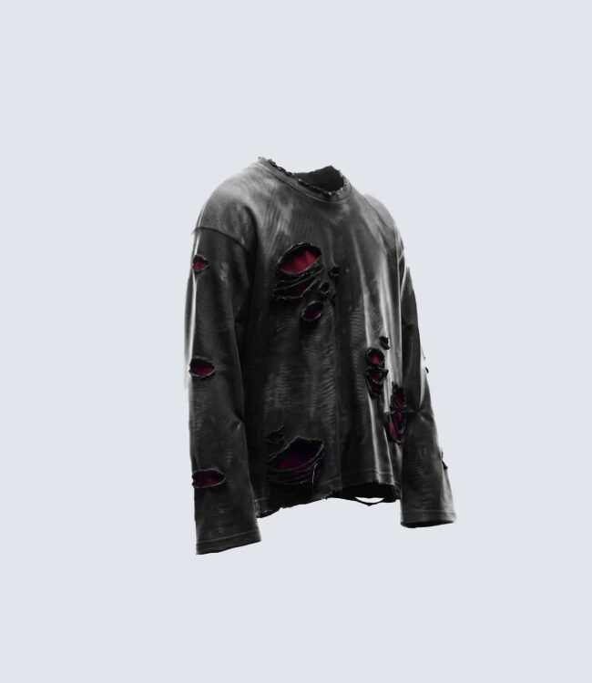 The Sixtine Distressed Ripped Long Sleeve Cotton T Shirt Solid Black Pullover Detail – La Rose Couture Tops & Blouses