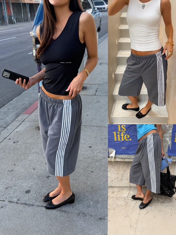 Womens Striped Cropped Casual Pants - Image 4
