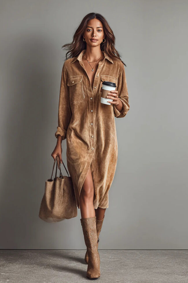 The Therese Corduroy Shirt Dress Detail – La Rose Couture Dresses & Gowns