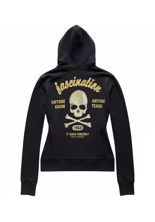 The Laurene Retro Zip Up Hoodie with Skull Embroidery Detail – La Rose Couture Tops & Blouses