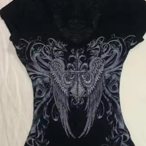 Y2K Slim Fit Retro Printed Short Sleeve Top Tee for Women - Image 2