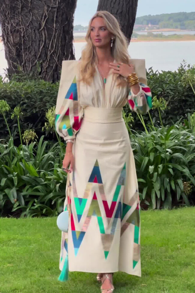 The Gisele Printed Pleated Dress Detail – La Rose Couture Dresses & Gowns