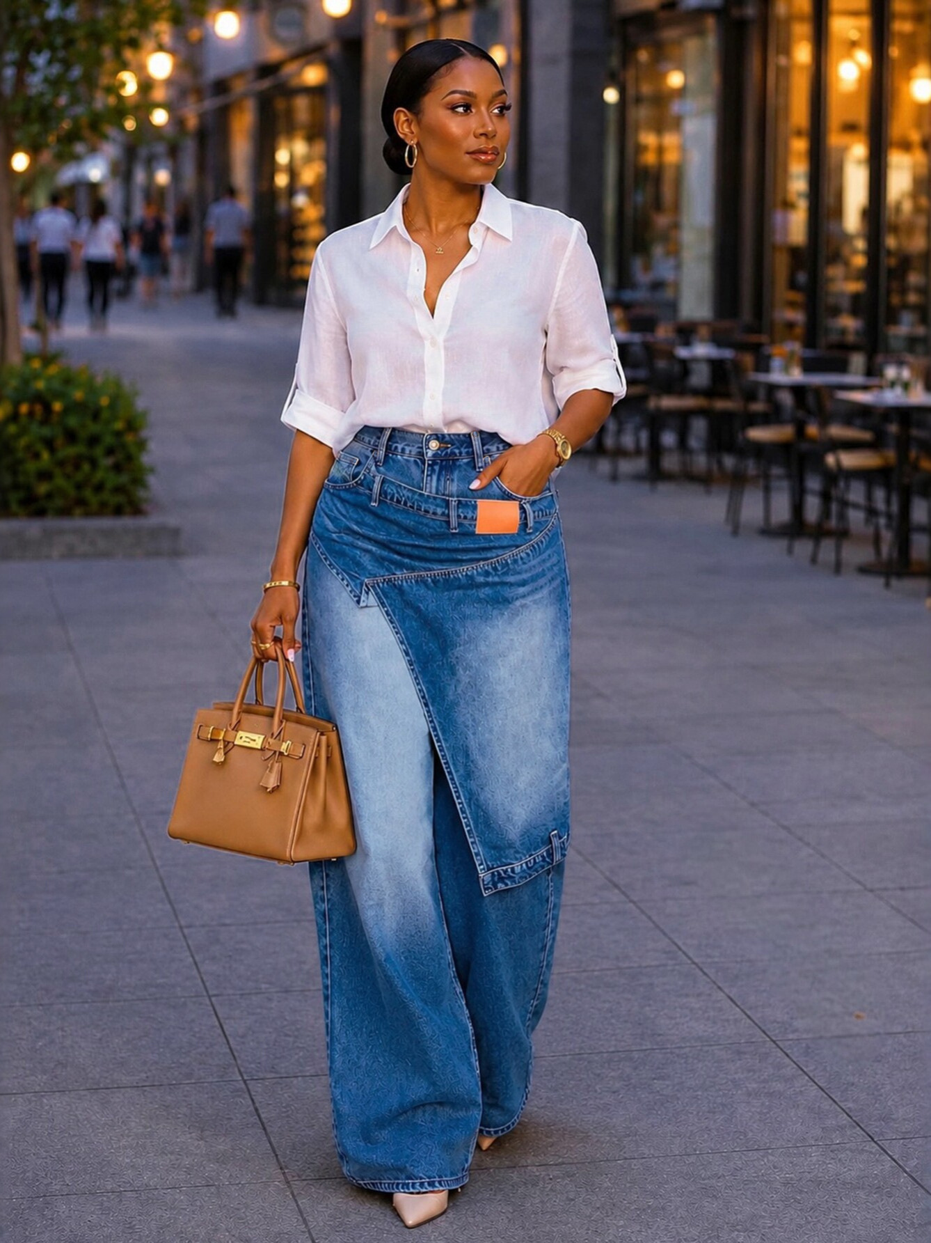 European and American style irregular-shaped denim wide-leg pants