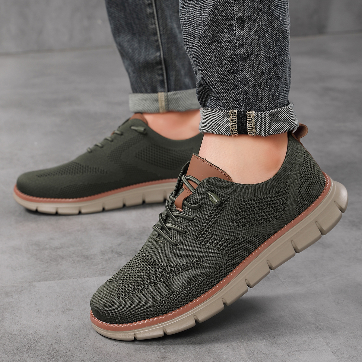 Mens Lightweight Breathable Lace Up Loafers Casual Fly Knit Shoes - Image 3