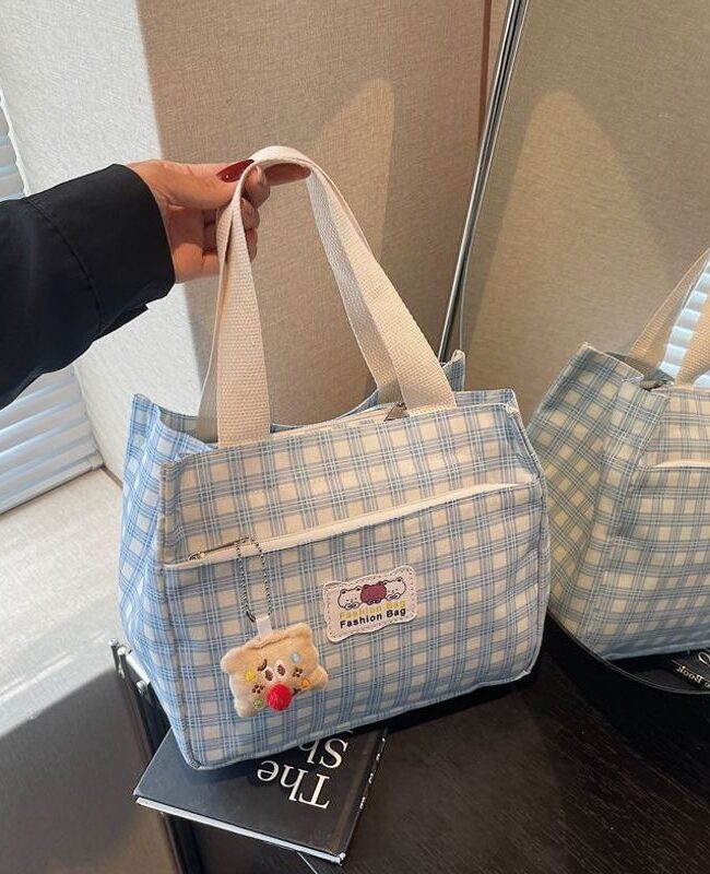 The Zephyrine Check Canvas Bag Lightweight Lunch Box Bento Tote Detail – La Rose Couture Handbags & Clutches
