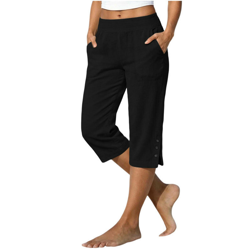 Womens Casual Loose Fit Cotton Linen Cropped Pants - Image 4