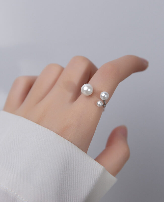 The Adele S925 Silver Adjustable Open Ring with Synthetic Pearl Bead for Jewelry – La Rose Couture Jewellery & Accessories
