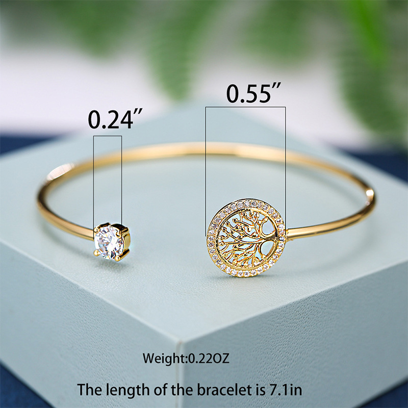 Simple Gold-Plated Tree of Life Zircon Bracelet - Image 3