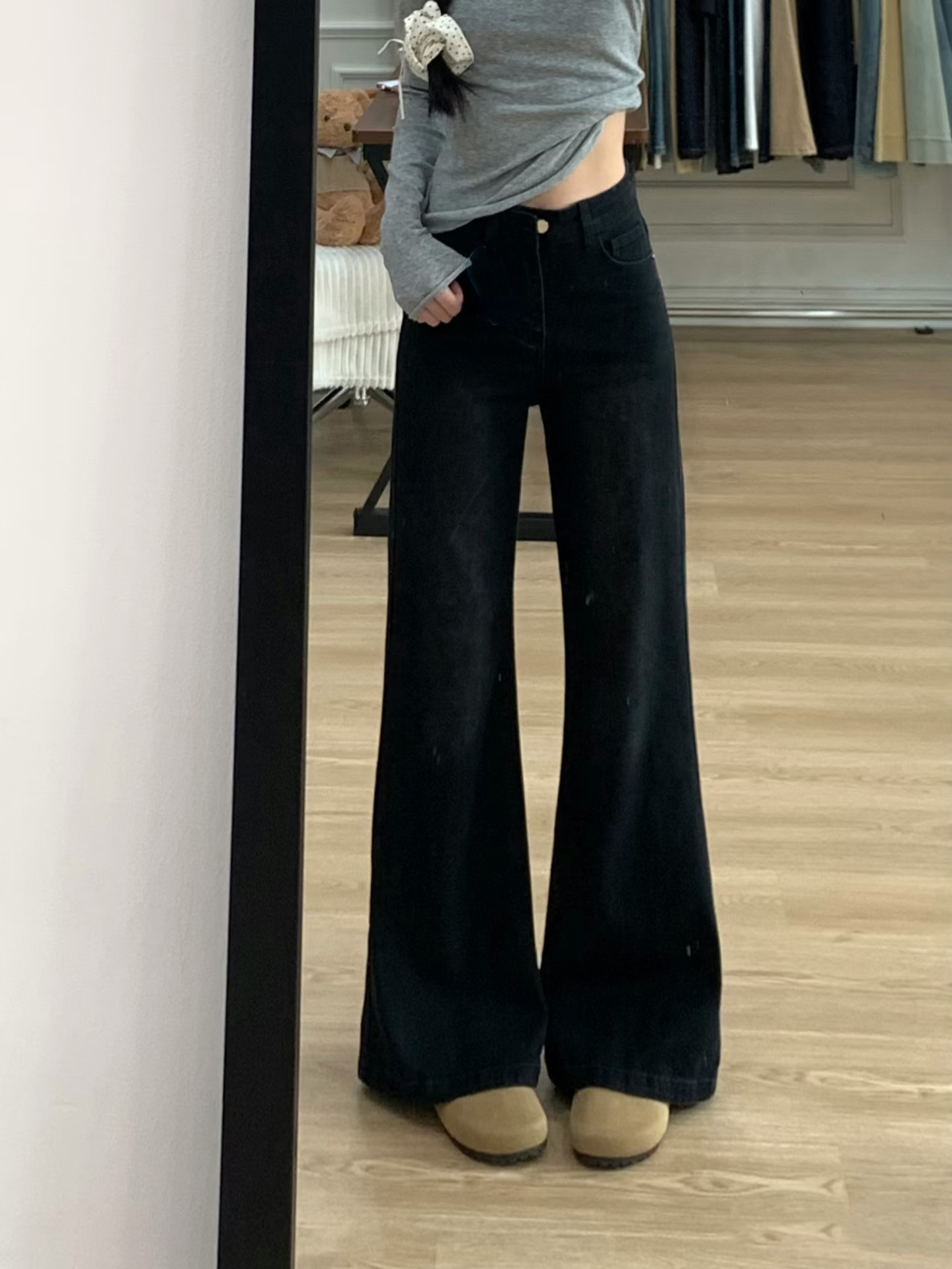 Womens High Waist Flared Cotton Pants