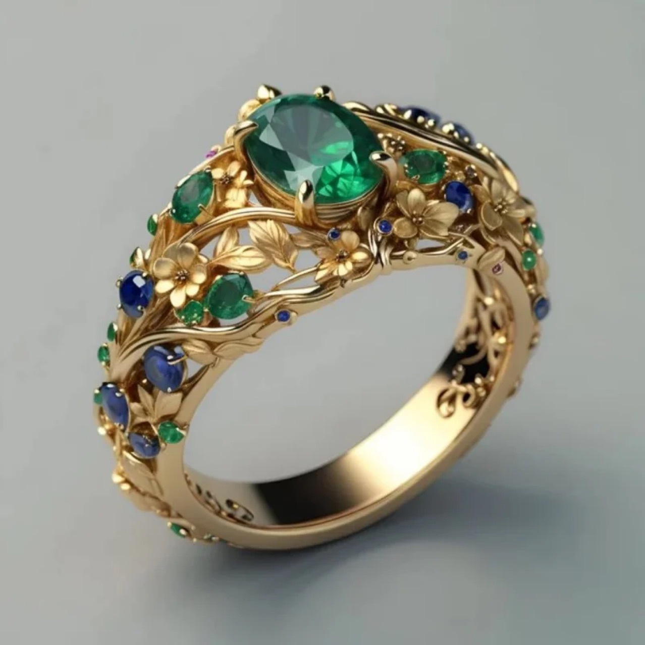 Hollow Carved Floral Ring with Colorful Zircon - Image 2