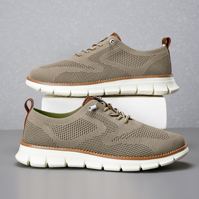 Mens Lightweight Breathable Lace Up Loafers Casual Fly Knit Shoes - Image 4