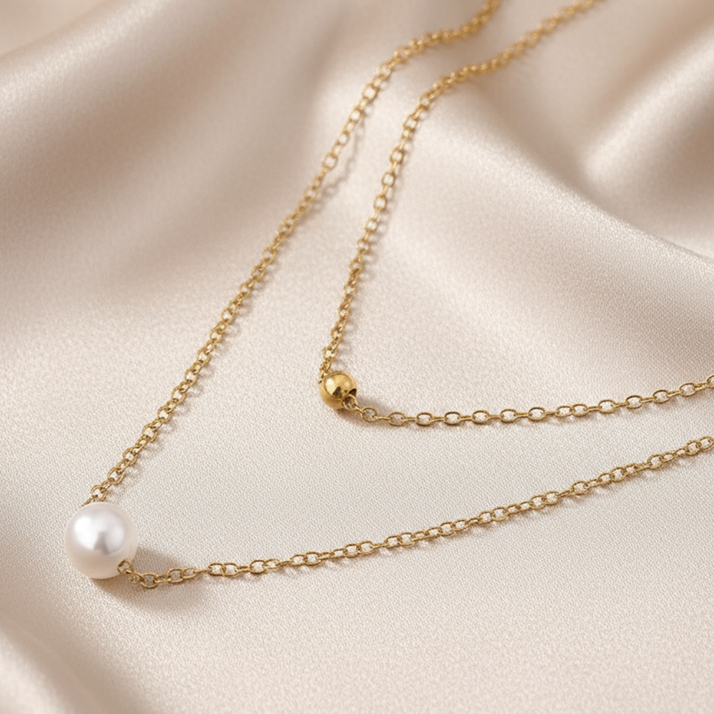 Double Layer Imitation Pearl Necklace - Image 4