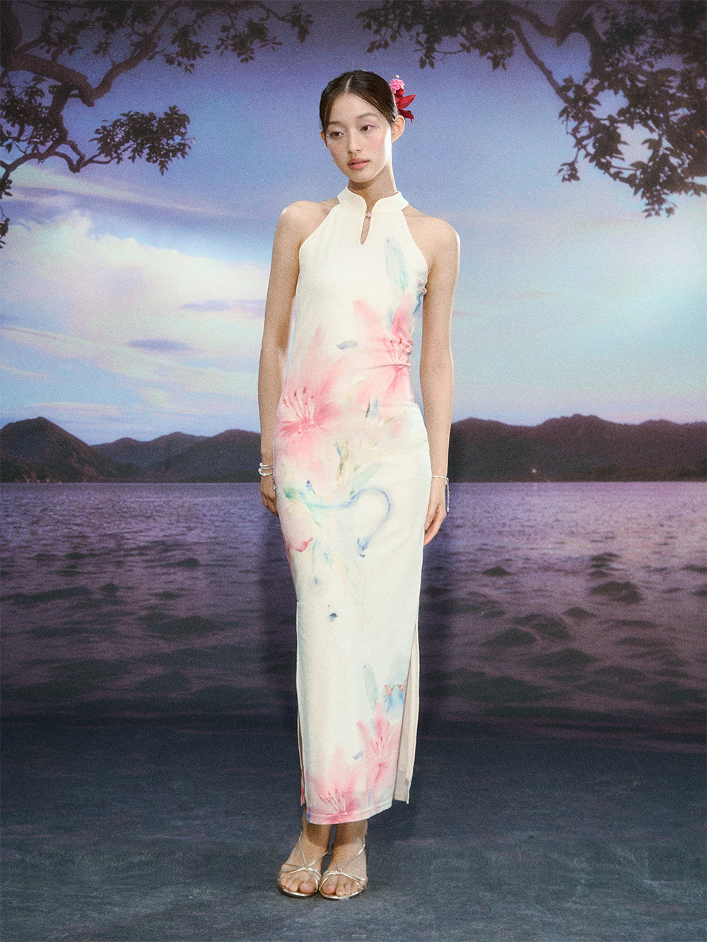 Gradient Lily Floral Cheongsam Dress - Image 2
