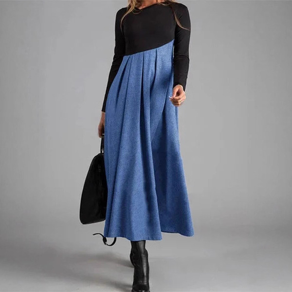 Womens Long Sleeve V-Neck Woolen Dress - Image 4
