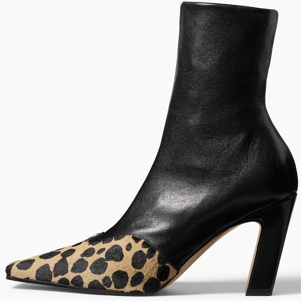Women Elegant Cowhide Pointed Toe Ankle Boots Low Heel Slip On Elastic Booties - Image 2