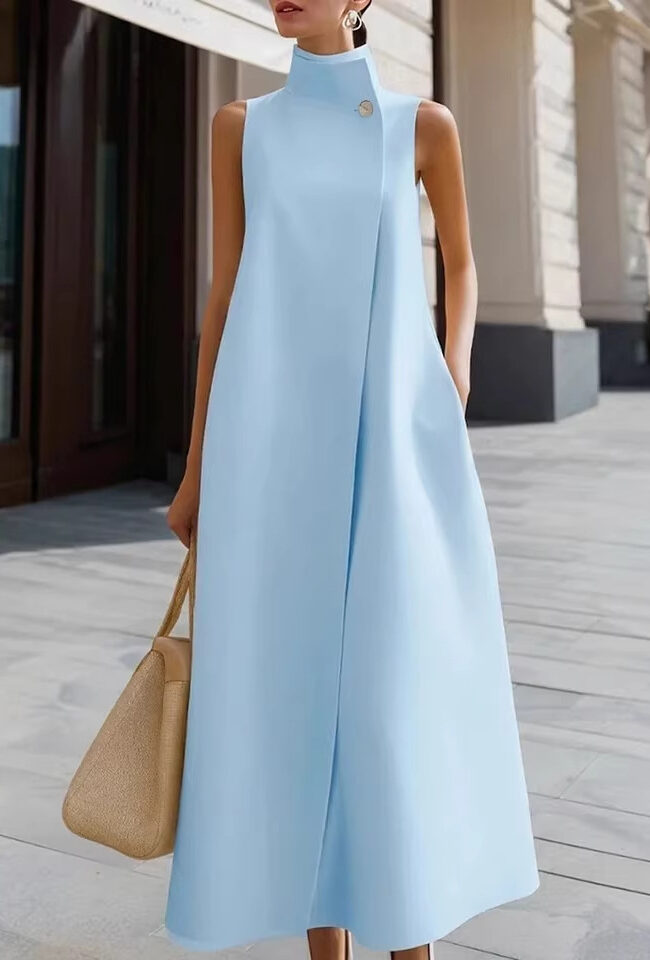 The Virginie Elegant Stand Collar Button Vest Dress Detail – La Rose Couture Dresses & Gowns