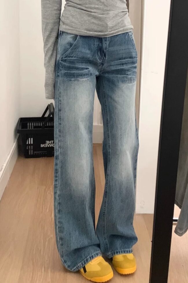 The Mathilde American Retro Light Blue Flared Jeans for High Waist Slimming Wide Leg Pants – La Rose Couture Trousers & Skirts