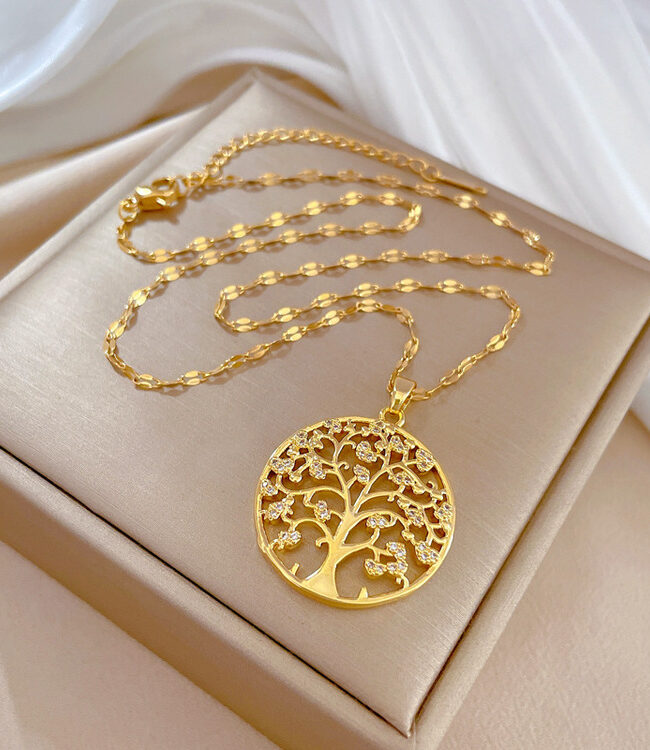The Estelle Titanium Steel Tree of Life Pendant Light Luxury Clavicle Necklace Gold Color – La Rose Couture Jewellery & Accessories