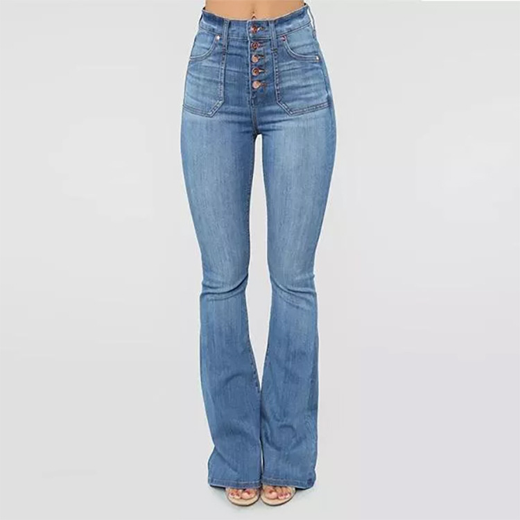 Washed button-down women's high-waisted denim pants - Image 5