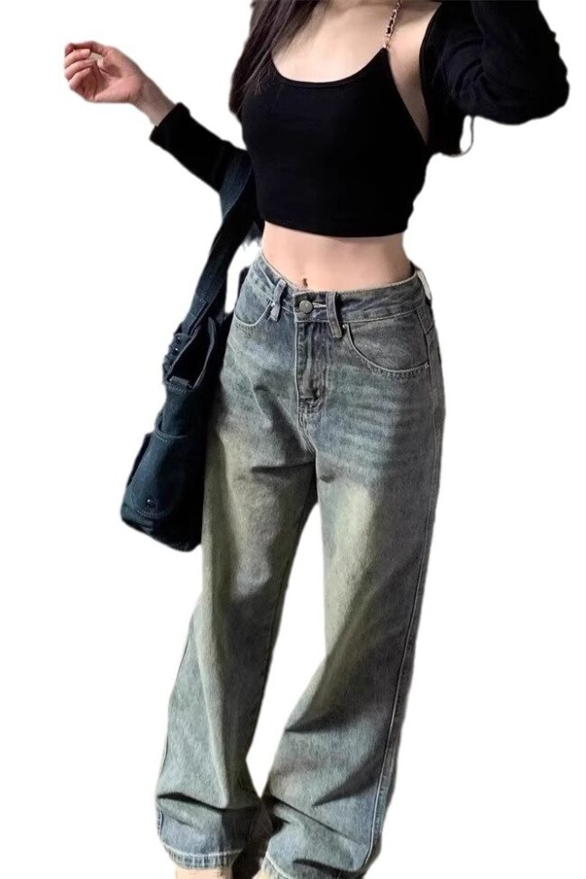 Vintage High Waist Straight Leg Denim Pants Detail – La Rose Couture Trousers & Skirts