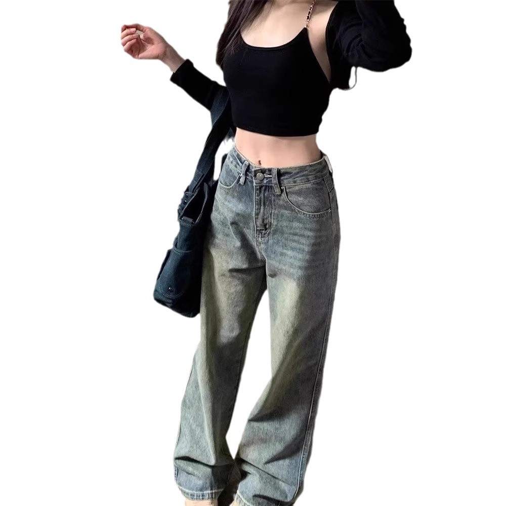 Women's Vintage High Waist Straight Leg Denim Pants - Image 5